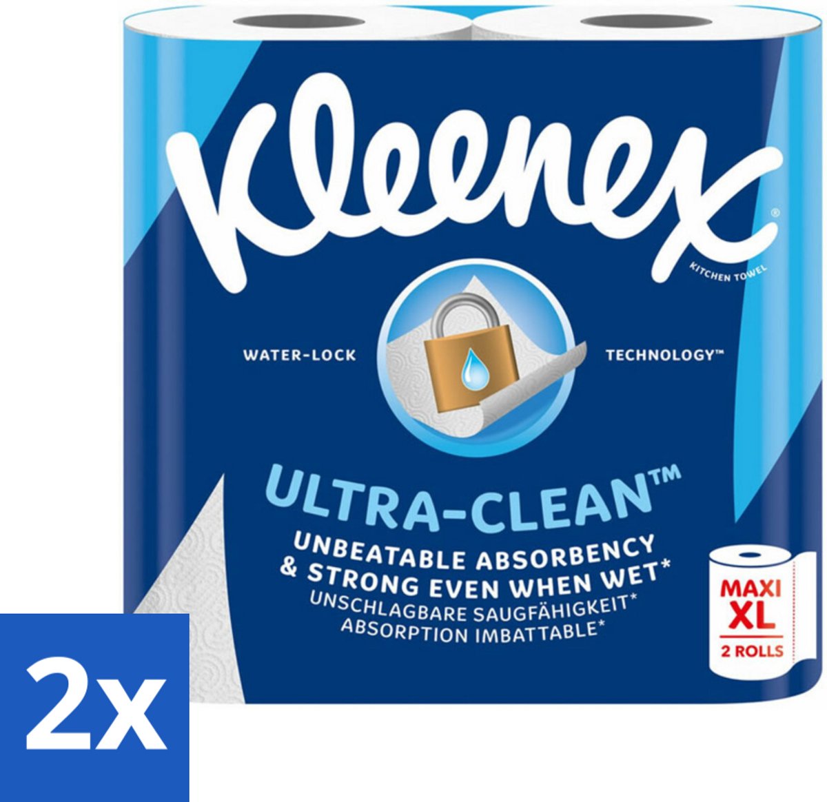Kleenex Keukenpapier Ultra Clean Maxi XL 2 stuks per verpakking - Voordeelverpakking - 2 stuks