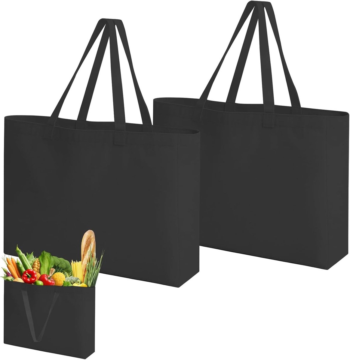 2 Stuks Katoenen Tassen, Grote Herbruikbare Winkeltas van 45 x 35 x 8 cm, Ideaal voor Boodschappen, Sport en Waxproducten