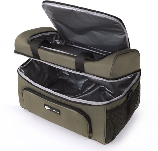 Packaway Koeltas 30L - Lunchtas - Inclusief 4 Koelelementen - Dubbel Compartiment - 4-Laags Geïsoleerd - Waterafstotend - Olive Green van Packaway — afbeelding 5