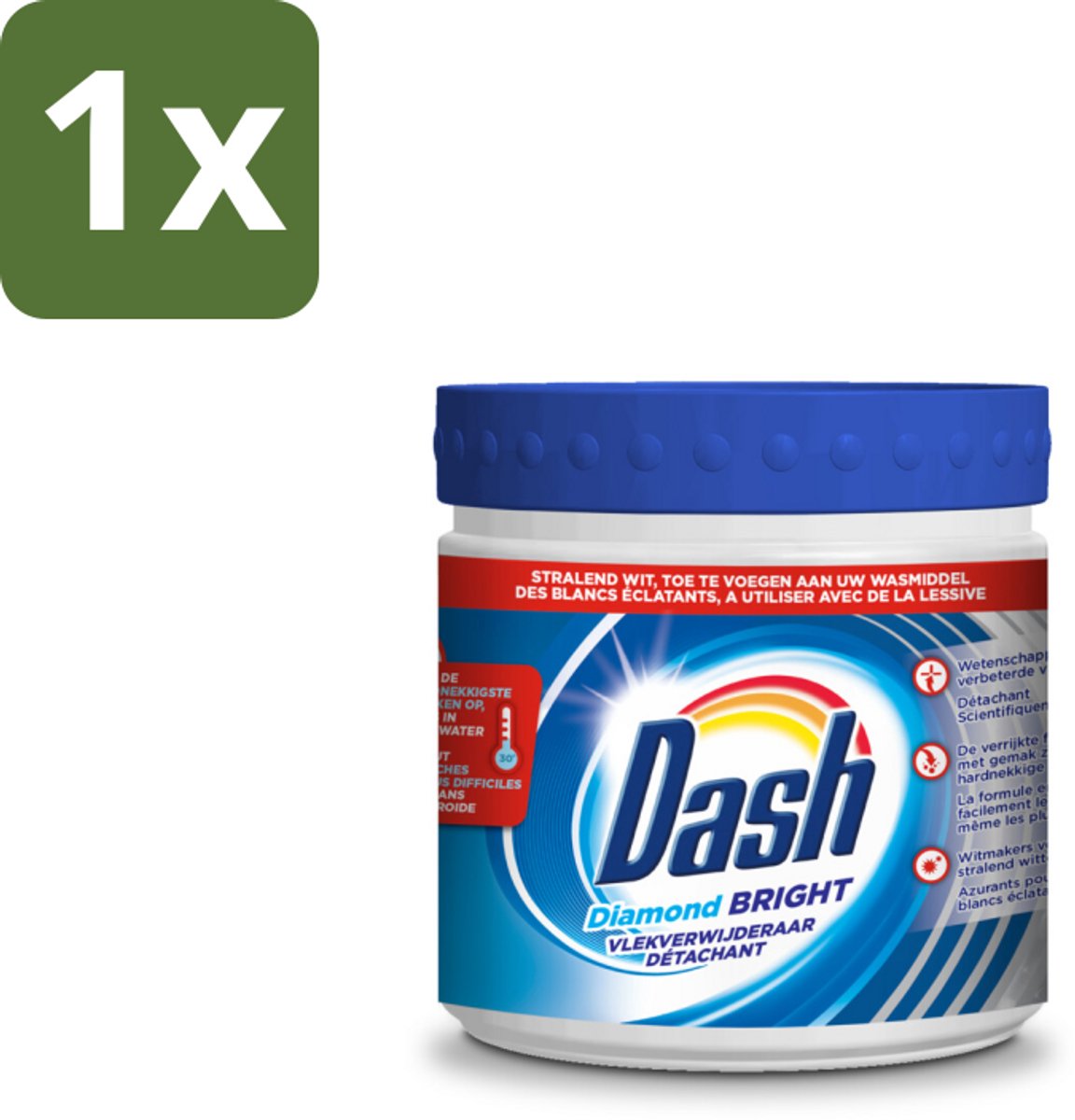 1 x Dash - Diamond Bright - Vlekverwijderaar Poeder - Voor Witte Was - 500 g - Vlekverwijderaar Poeder - Witte Was - Vlekken Verwijderen - Optische Witmakers - Hygiënisch Schoon