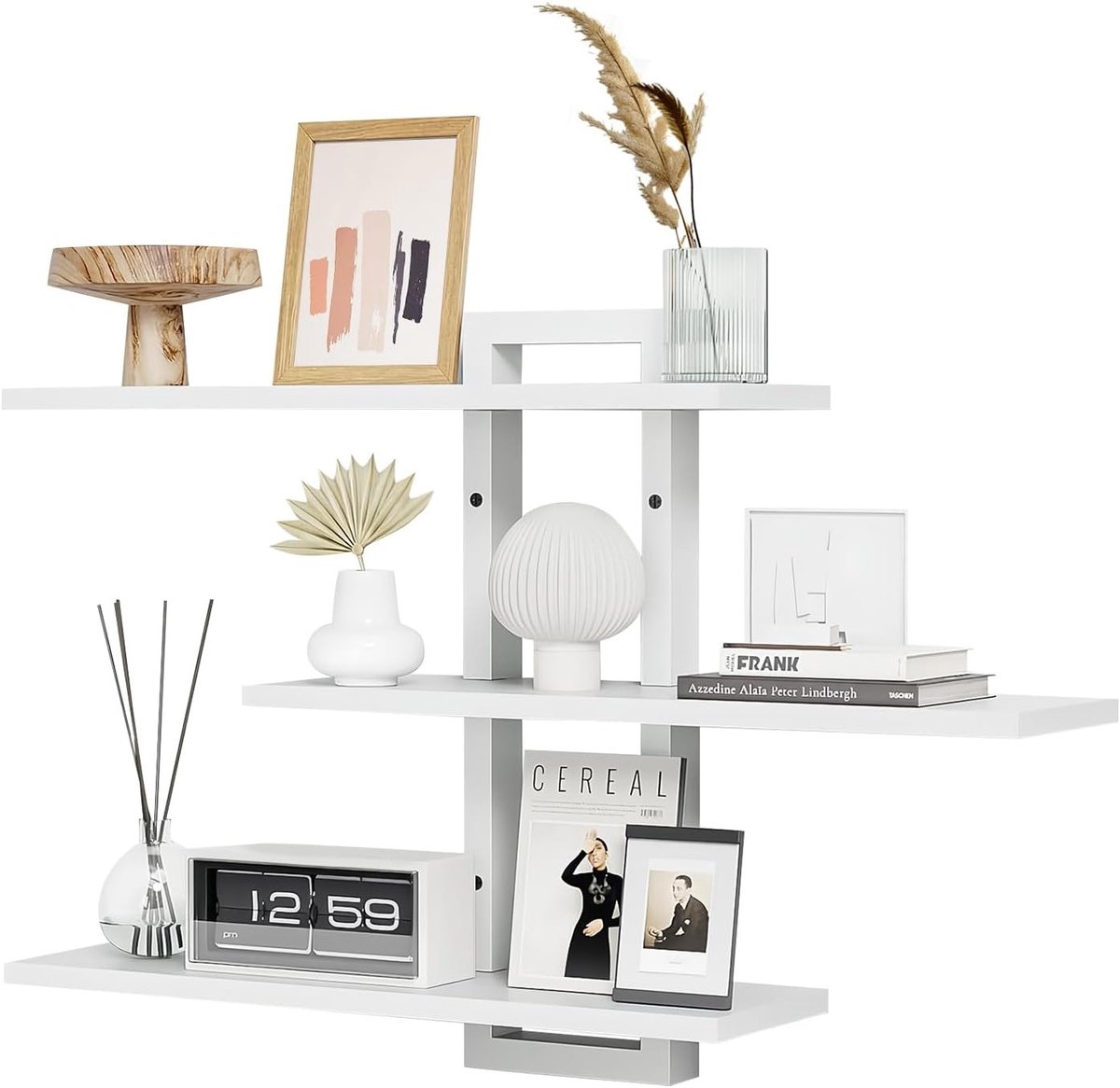 Drie-traps wandplank, zwevende plank voor wandopslag, decoratieve verstelbare hangrek voor woonkamer, badkamer, slaapkamer en keuken (wit)