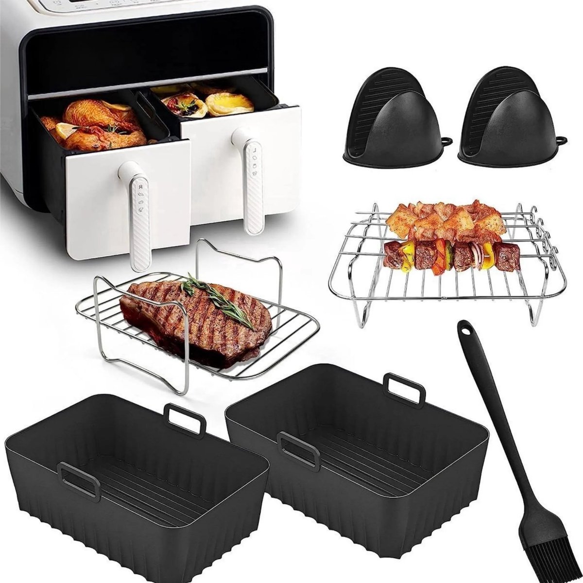 Accessoires voor hot air fryers - Airfryer-accessoires voor Ninja Foodi AF400EU, AF300EU (7,6L-9,5L) en andere dual zone airfryers - BPA-vrij - Accessoires voor Dual Zone hot air fryers - Airfryer siliconen bakje