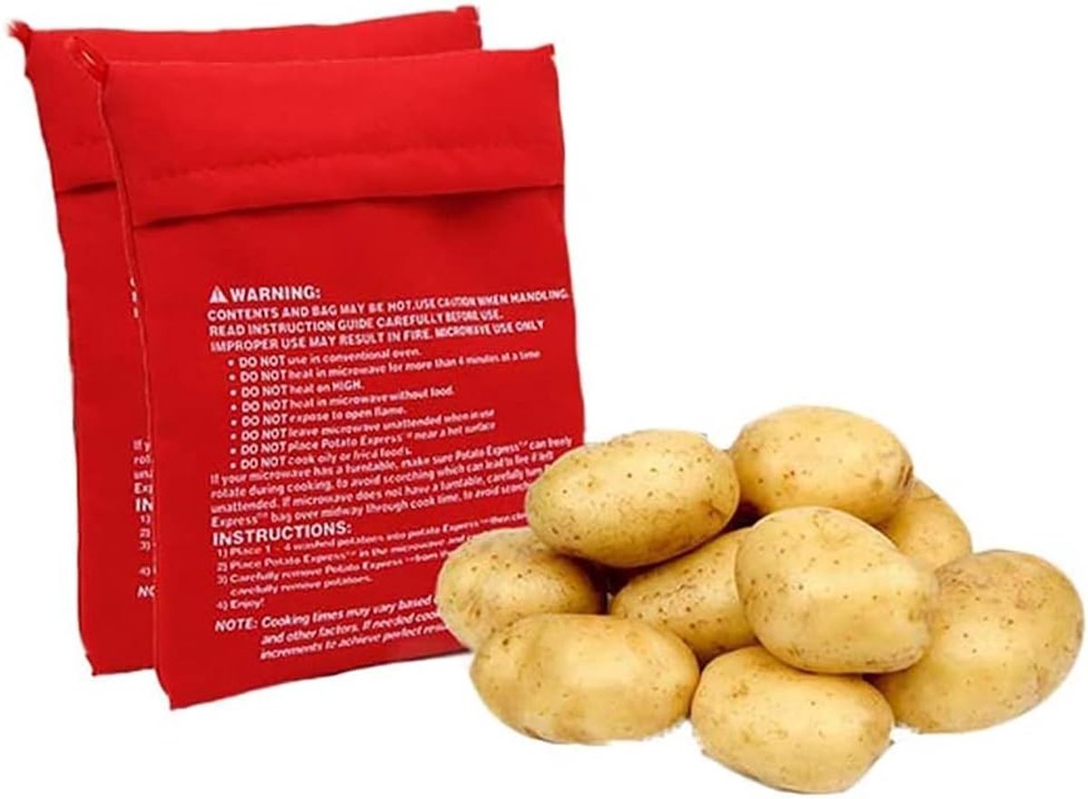 Herbruikbare Magnetronzak voor Aardappelen en Appels, 2 Stuks, Wasbaar en Snel Koken in 4 Minuten