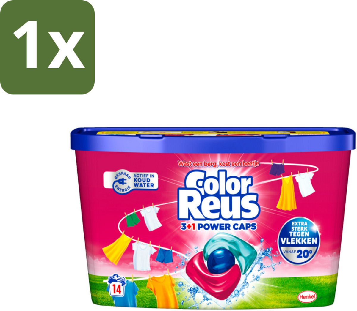 1 x Color Reus - 3+1 Power Caps - Gekleurde Was - 14 Wasbeurten - Kleurbehoud - Wascapsules - Gekleurde Was - Krachtige Wasmiddel - Fris Wasgoed