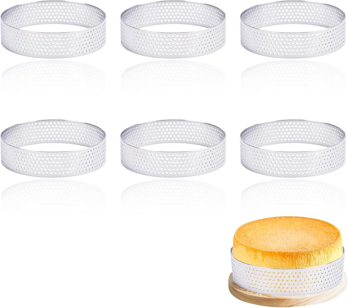Set van 6 geperforeerde mousse tartelette vormpjes van roestvrij staal voor desserts en taarten