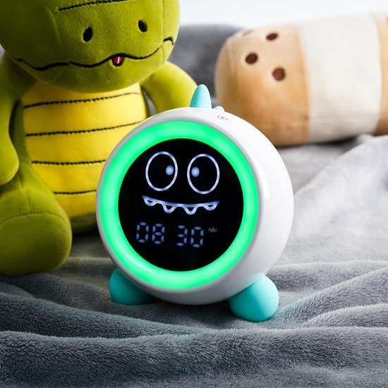 Kinderwekker Slaaptrainer - Peuterklok Nachtlamp - Kind Leren Wakker Worden - Kleuren Gezichtsuitdrukkingen - 12 cm - Groen — afbeelding 4
