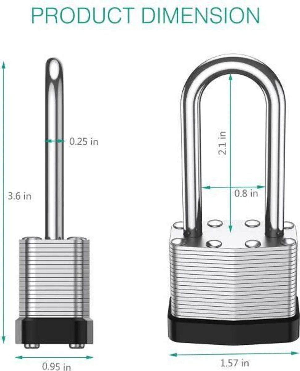 Hangsloten – Set van 2 waterdichte hangsloten Geschikt voor buiten Geschikt voor haken van 53 mm – Grijs/Zilver