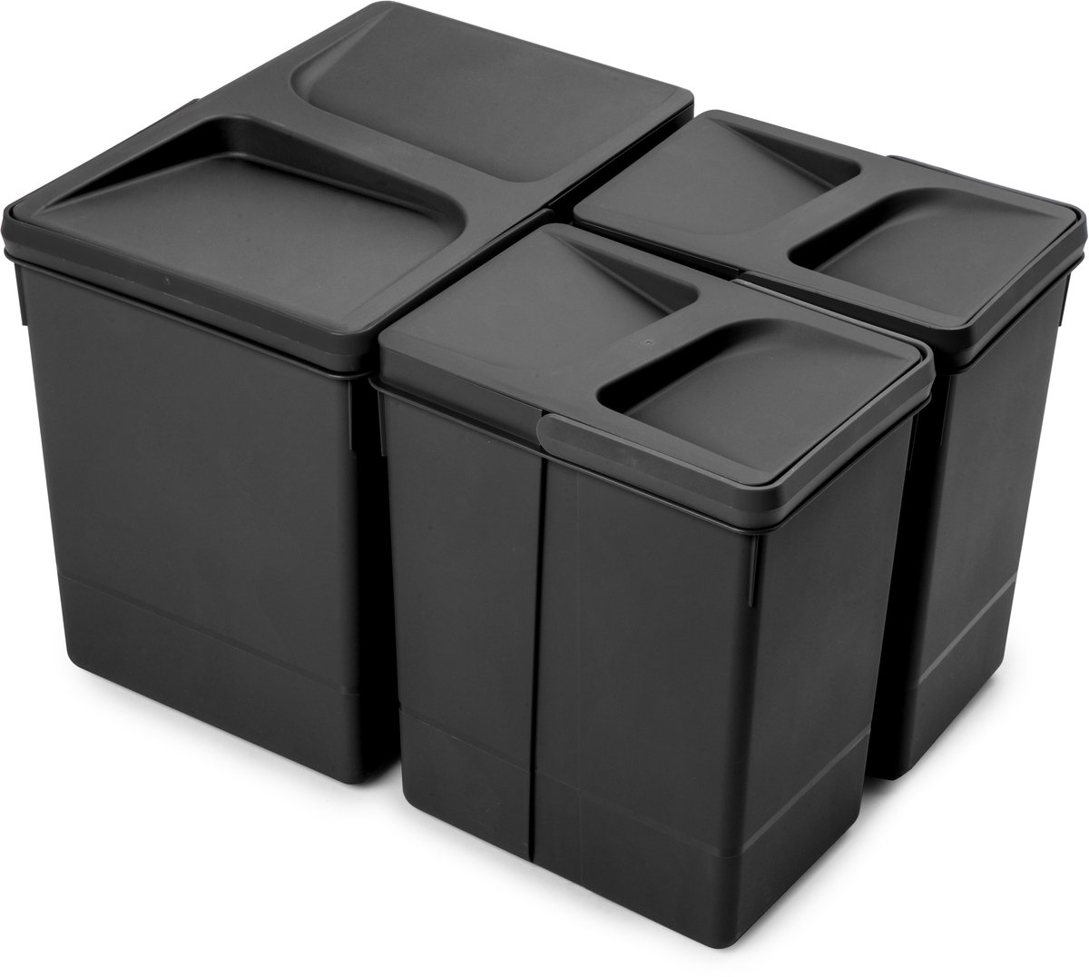Emuca Kit van Recycle keukenlade prullenbak kit Recycle hoogte 266mm, 1x15liter, 2x7liter, Plastic, Zwart