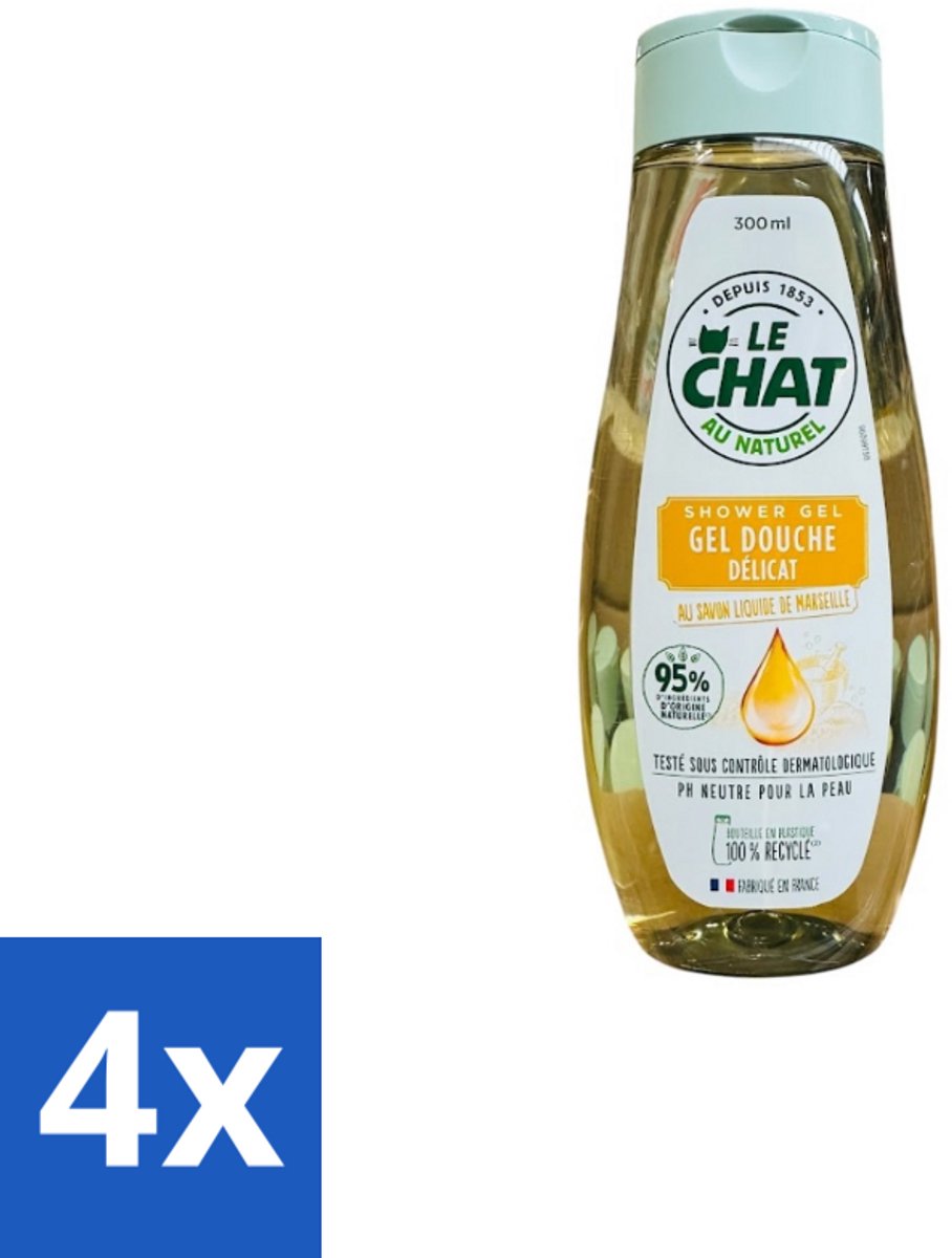 4 x Le Chat – Douchegel – Marseille – 300 ml - Douchegel - Marseille - Huid Reinigen - Zachte Reiniging - Huid Verzorgen