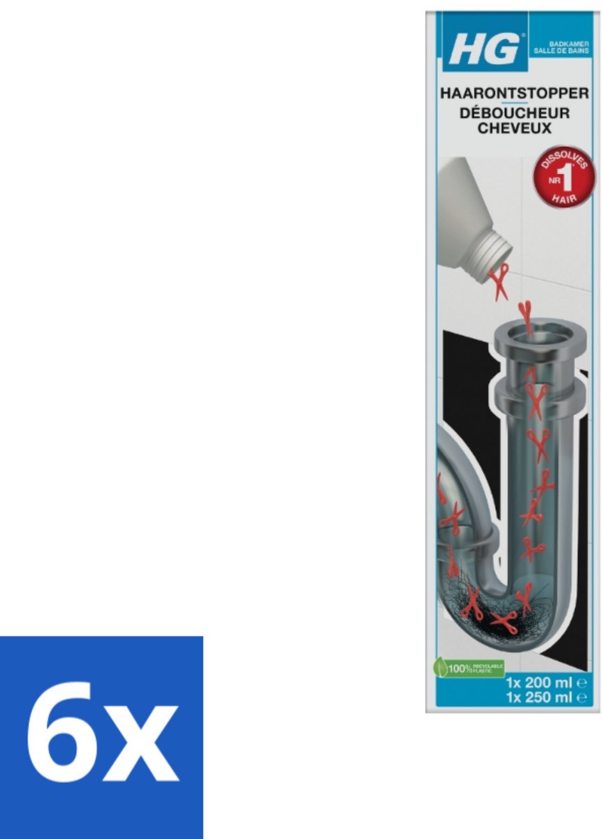 6 x HG Haarontstopper 450 ml - Haarontstopper - Badkamer Verstopping - Doucheput Verstopping - Wasbak Verstopping - Bad Verstopping