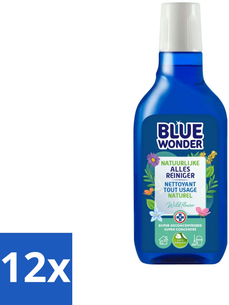 12 x Blue Wonder 100% Natuurlijke Allesreiniger Wild Flower 750 ml - Allesreiniger - Biologisch Schoonmaakmiddel - Natuurlijke Reiniger - Ecologische Reiniger - Duurzame Schoonmaak