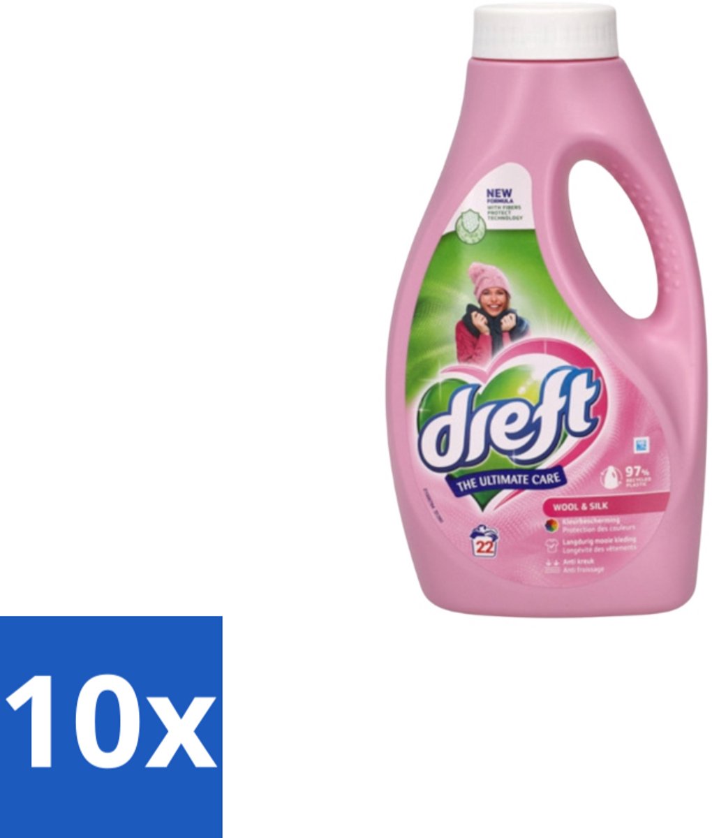 Dreft – Vloeibaar Wasmiddel – Wol & Zijde – 22 Wasbeurten - Bulkverpakking - 10 stuks