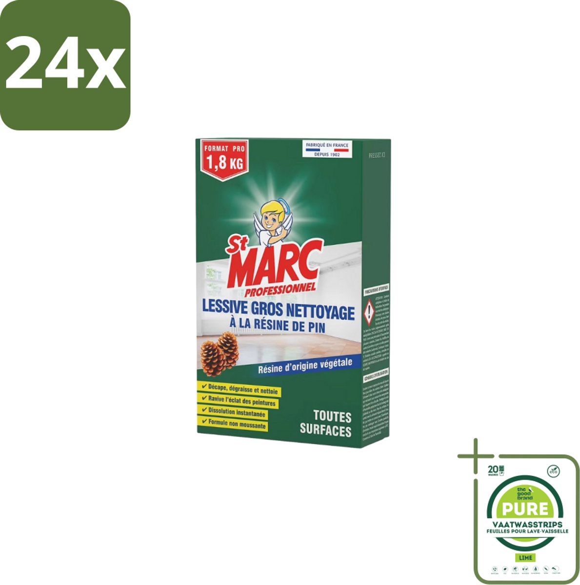 St. Marc – Multireiniger Poeder – Professioneel Dennenhars – 1 kg - Voordeelverpakking - 24 stuks - Arvenharspoeder - Professionele reiniging