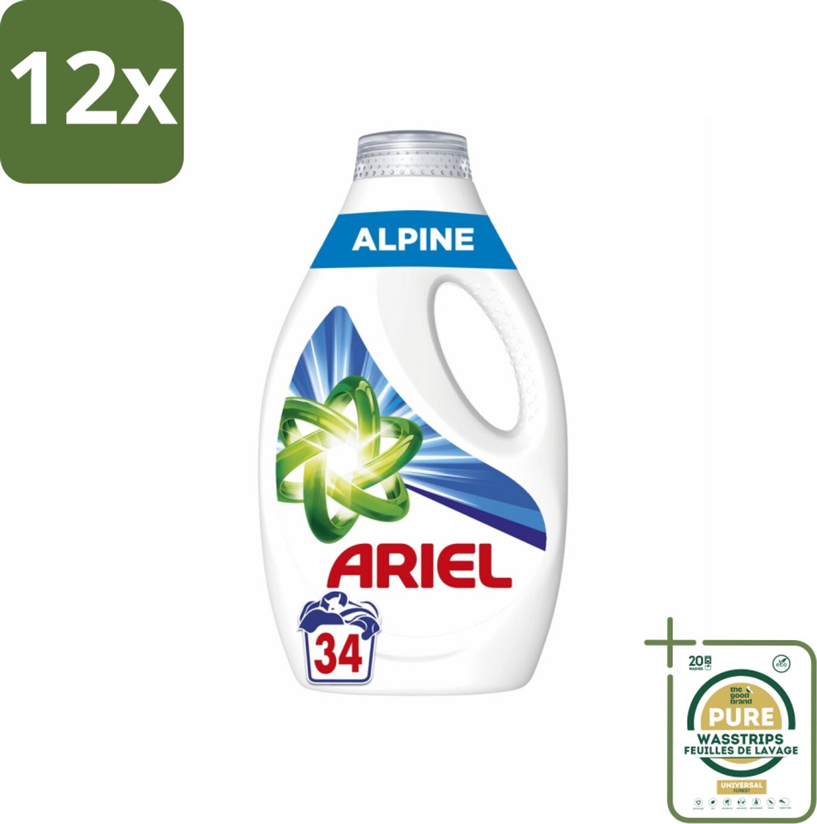 Ariel – Vloeibaar Wasmiddel – Alpine – 1530 ml – 34 wasbeurten - Voordeelverpakking - 12 stuks - Koud wassen - Frisse geur