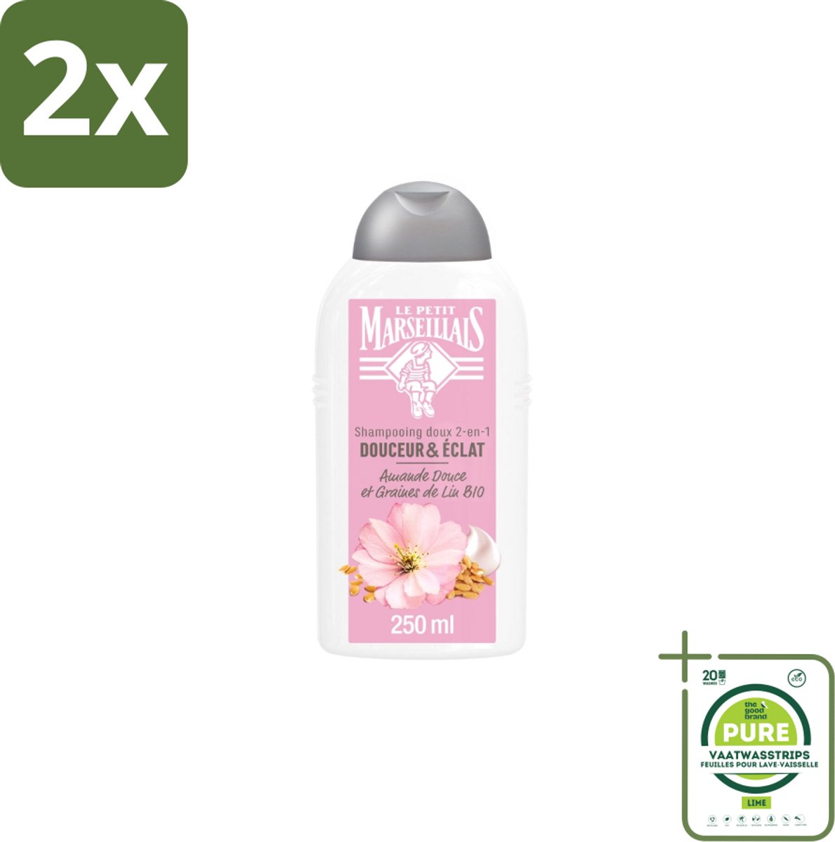 Le Petit Marseillais – Shampoo – Amande Douce & Graines de Lin Bio – 250 ml - Voordeelverpakking - 2 stuks - Shampoo Amande Douce - Shampoo Linzaad