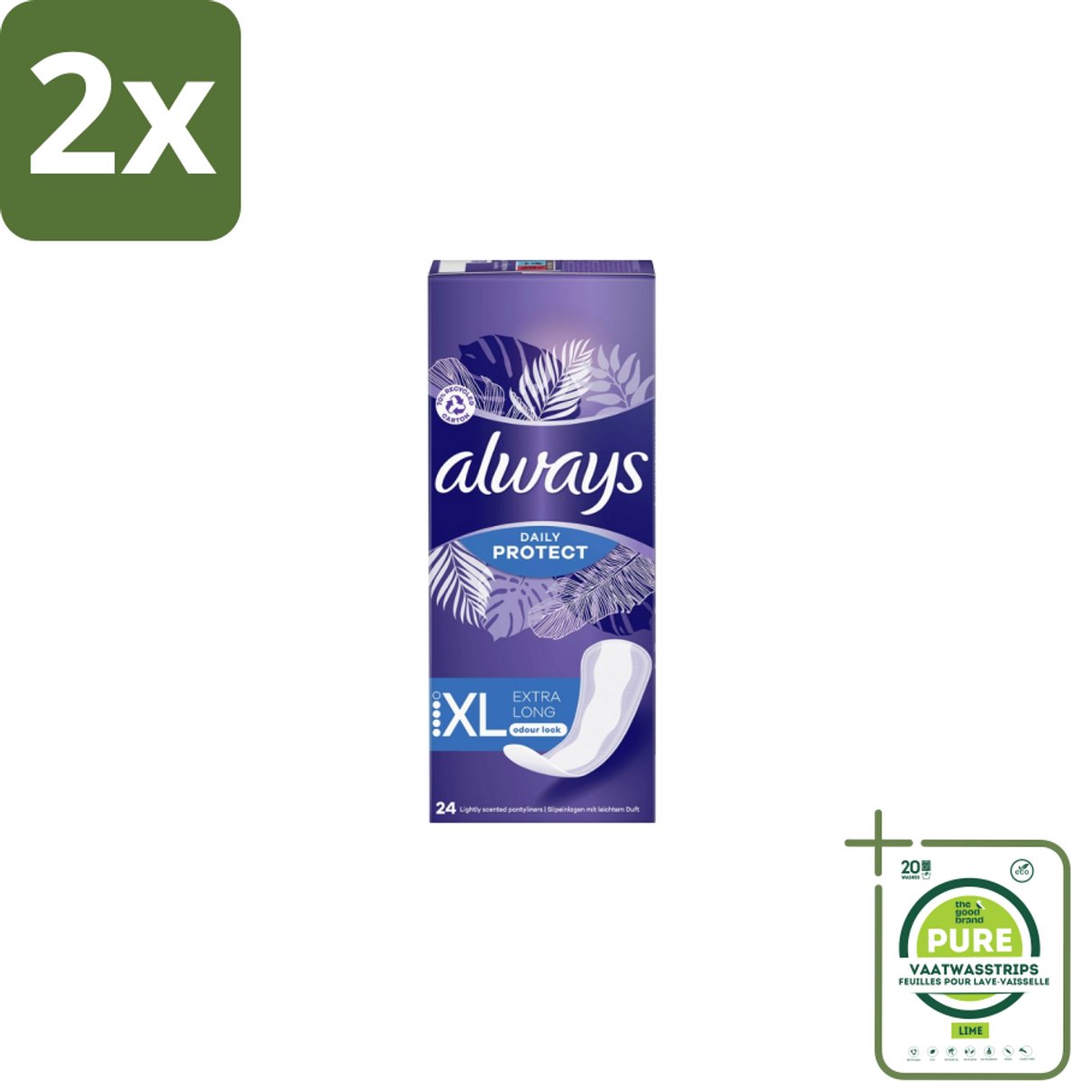 Always – Inlegkruisjes – Extra Long – 24 Inlegkruisjes - Voordeelverpakking - 2 stuks - Inlegkruisjes - Extra lang