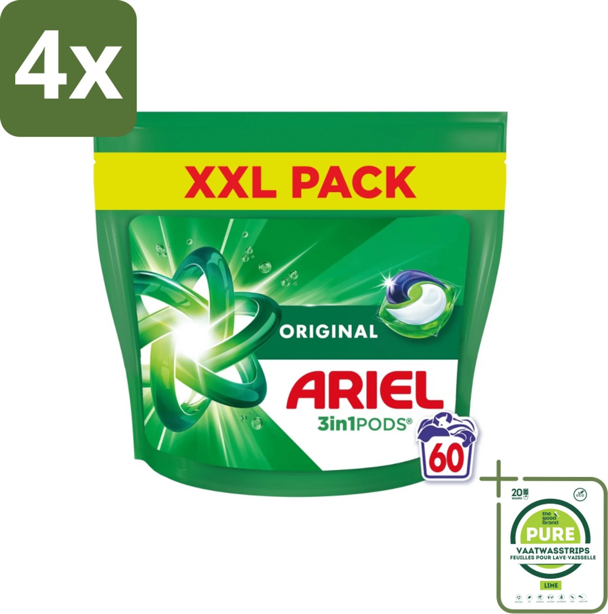 Ariel – Pods 3in1 – Original – 60 wasbeurten - Voordeelverpakking - 4 stuks - Ariel 3in1 Pods - Wasmiddel capsules