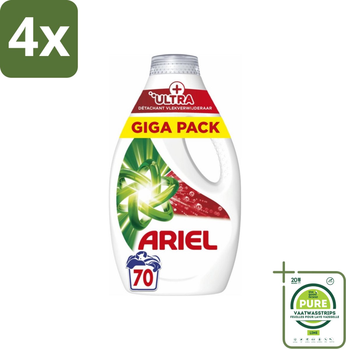 Ariel – Vloeibaar Wasmiddel – Ultra Vlekverwijderaar – 3150 ml – 70 wasbeurten - Voordeelverpakking - 4 stuks - Vlekverwijderaar - Wasmiddel