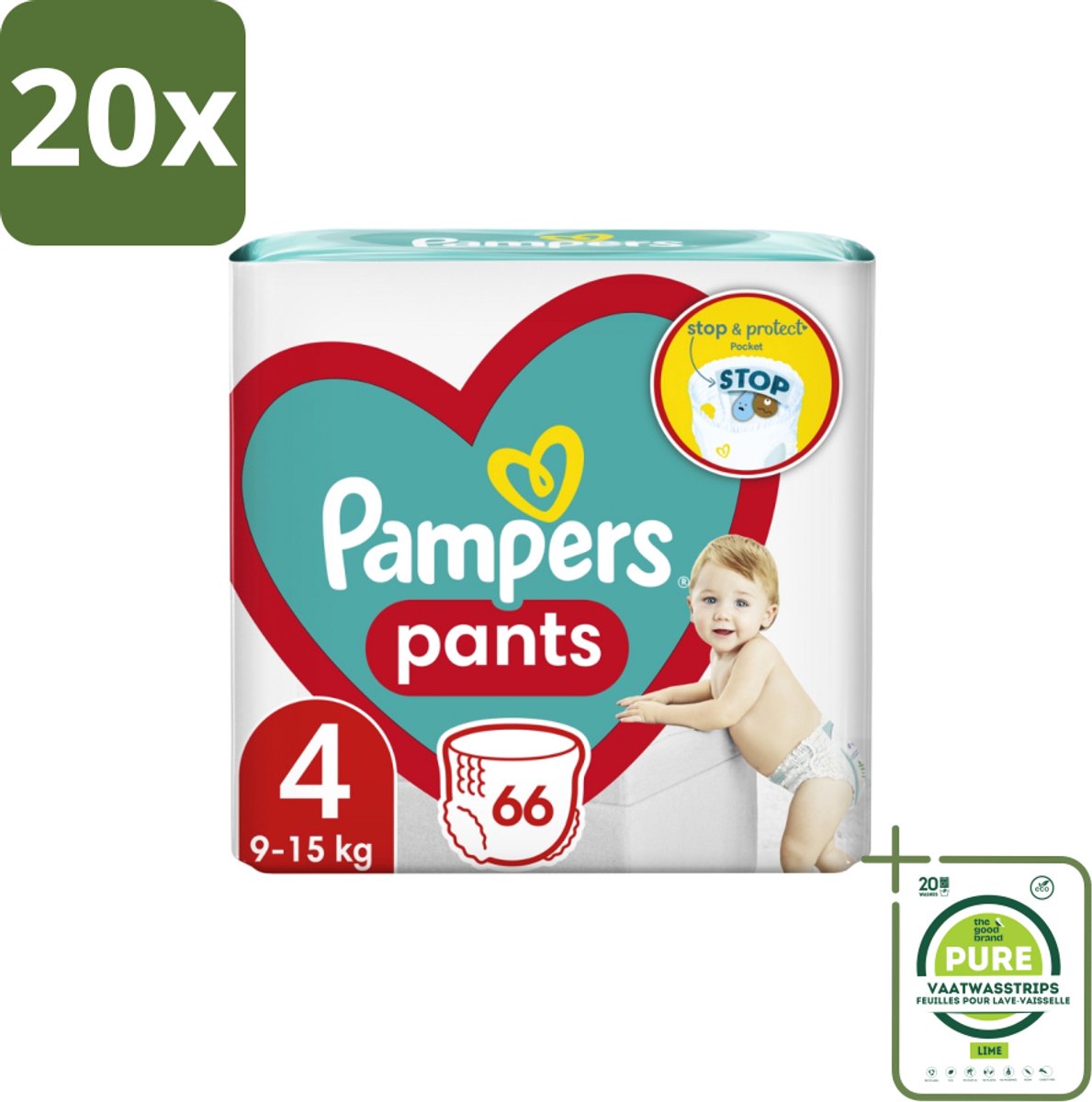 20 x Pampers – Luierbroekjes – Pants Maat 4 – 66 Luiers - Grootverpakking - Luier Broekje - Luier Voor Baby - Luier Voor Peuters - Actieve Baby - Droge Luier