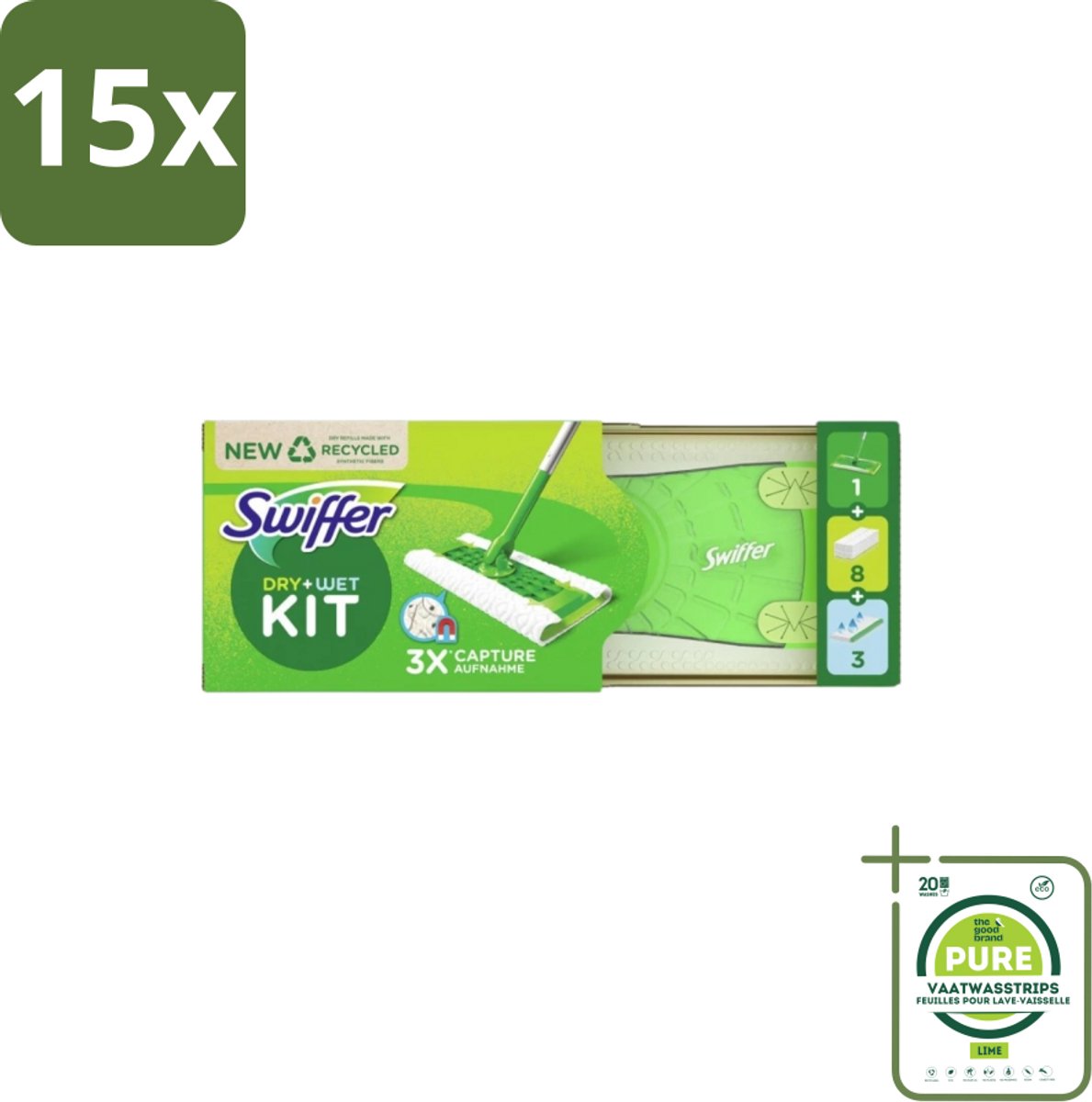 15 x Swiffer – Vloerreiniger – Starterkit – 1 dweil + 8 droge & 3 vochtige doekjes - Grootverpakking - Vloerreiniger - Schoonmaken - Stofzuiger - Droge Doek - Vochtige Doek