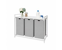 Wasmand 3 vakken - 150 liter - met plank - grijs-wit