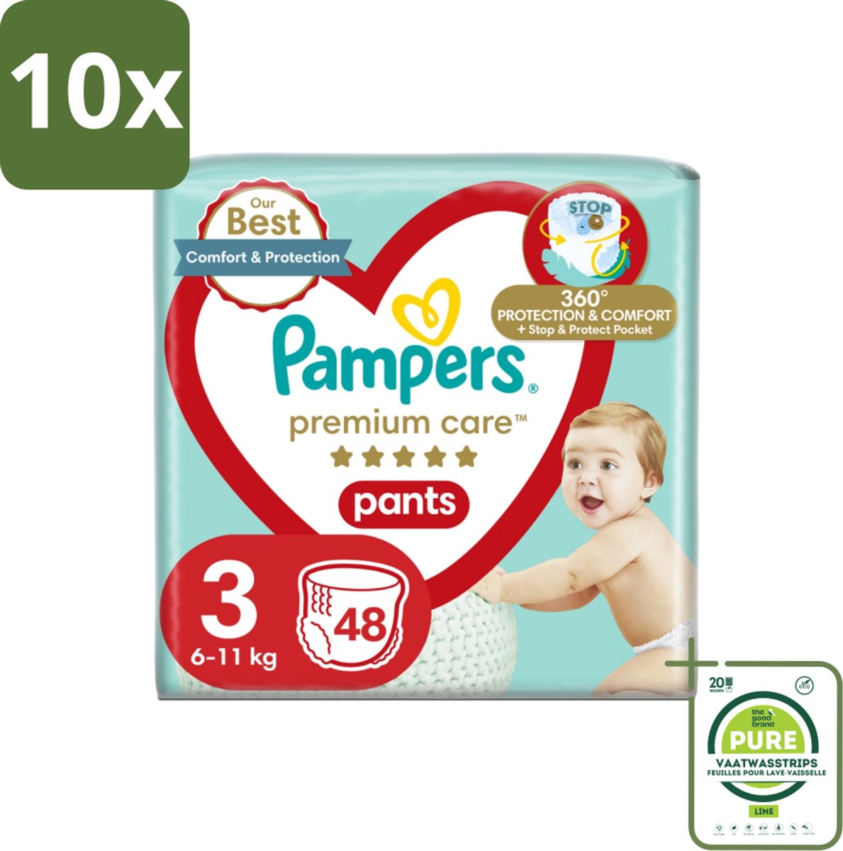 10 x Pampers – Luierbroekjes – Premium Care Pants Maat 3 – 48 Luiers - Grootverpakking - Luier - Luierbroek - Luier Voor Baby - Luier Voor Kind - Droge Billetjes