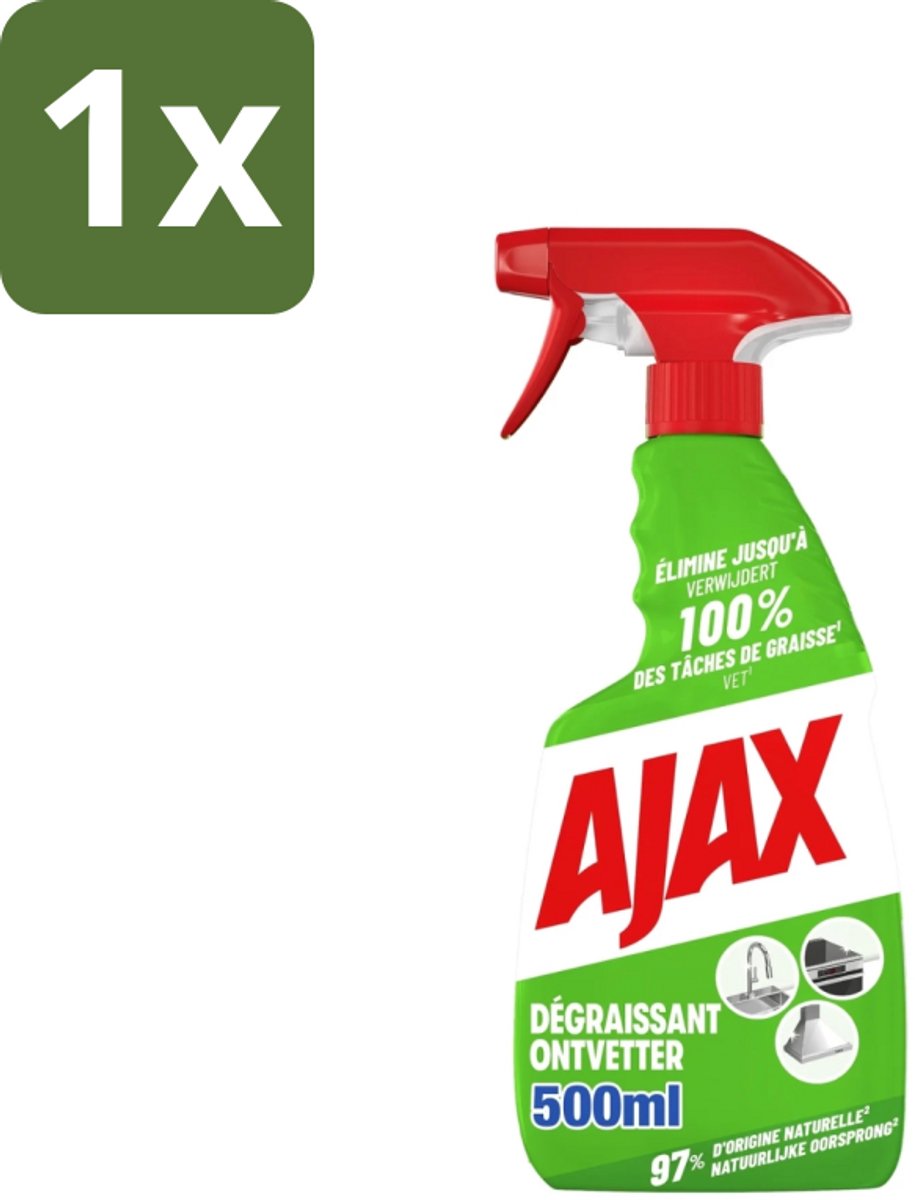 1 x Ajax – Ontvetter Spray – 500 ml - Ajax Ontvetter - Ontvetter Spray 500 Ml - Vet Verwijderen - Keukenreiniger - Krachtige Ontvetter
