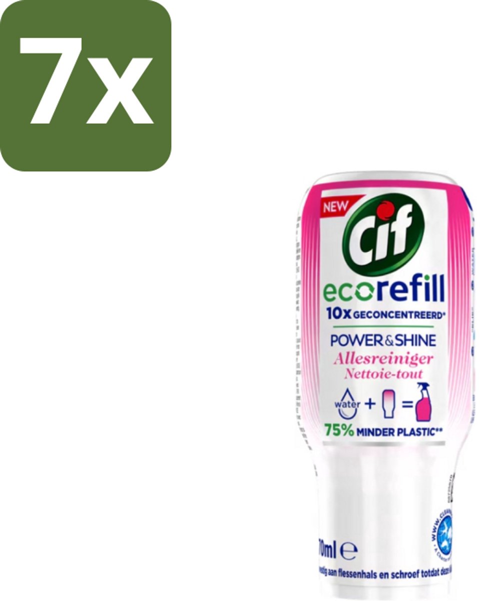 7 x Cif - Allesreiniger - Power & Shine Ecorefill Capsule - 70 ml - Ecorefill - Duurzame Reiniging - Krachtige Reiniging - Schoonmaken - Natuurlijke Reinigingskracht