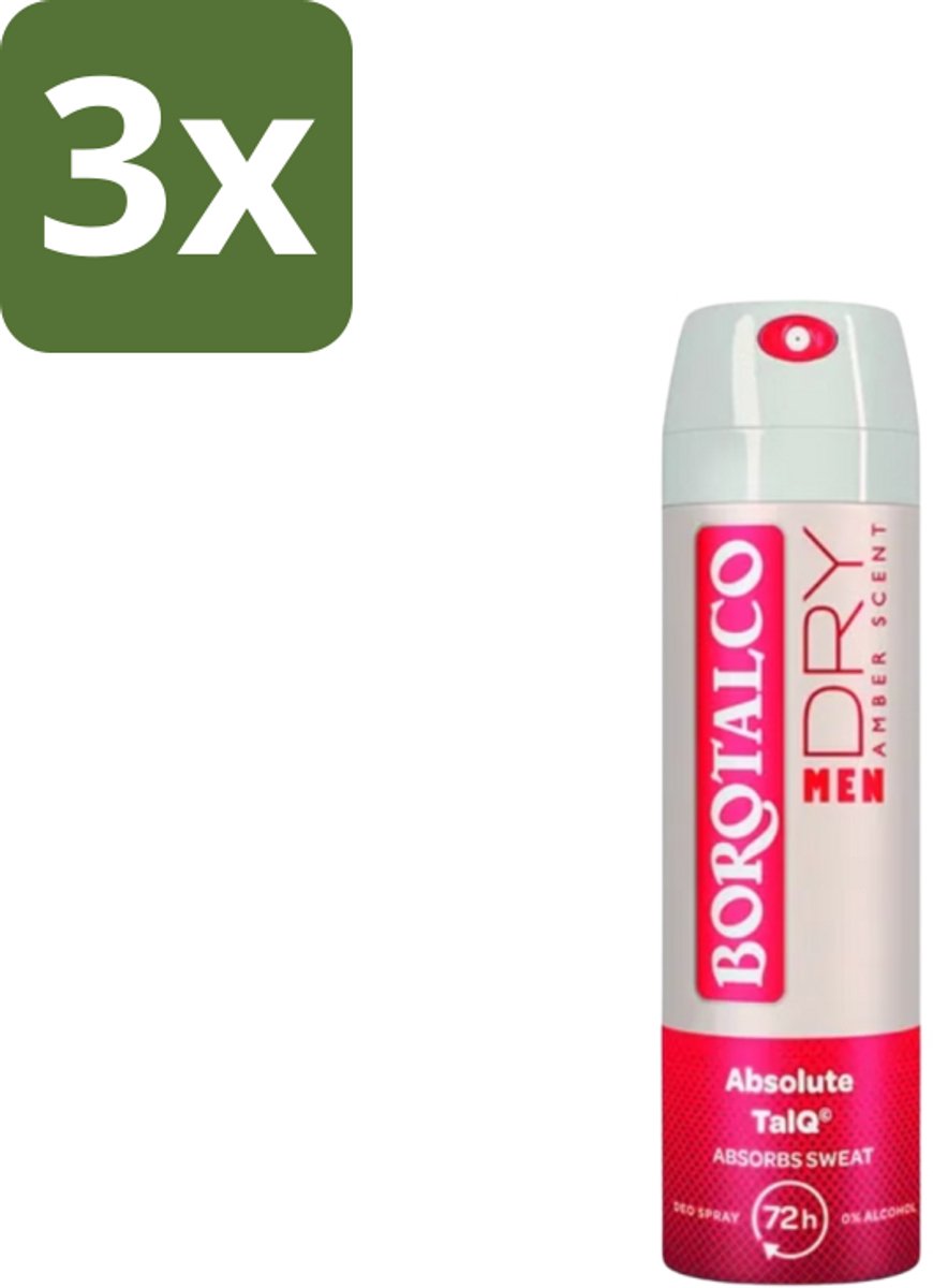 3 x Borotalco – Deodorant Spray – Men Amber Geur – 150 ml - Deodorant Spray - Mannelijke Geur - Amber - Frisheid - Transpiratie