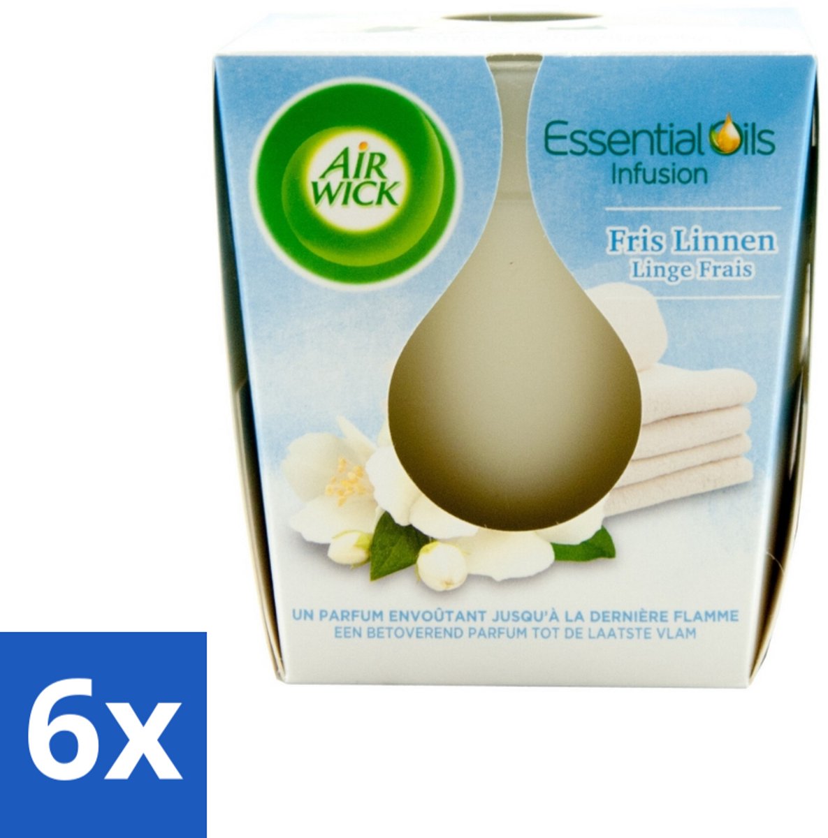 Air Wick – Geurkaars – Fris Linnen met Essentiële Oliën – 105 g - Voordeelverpakking - 6 stuks