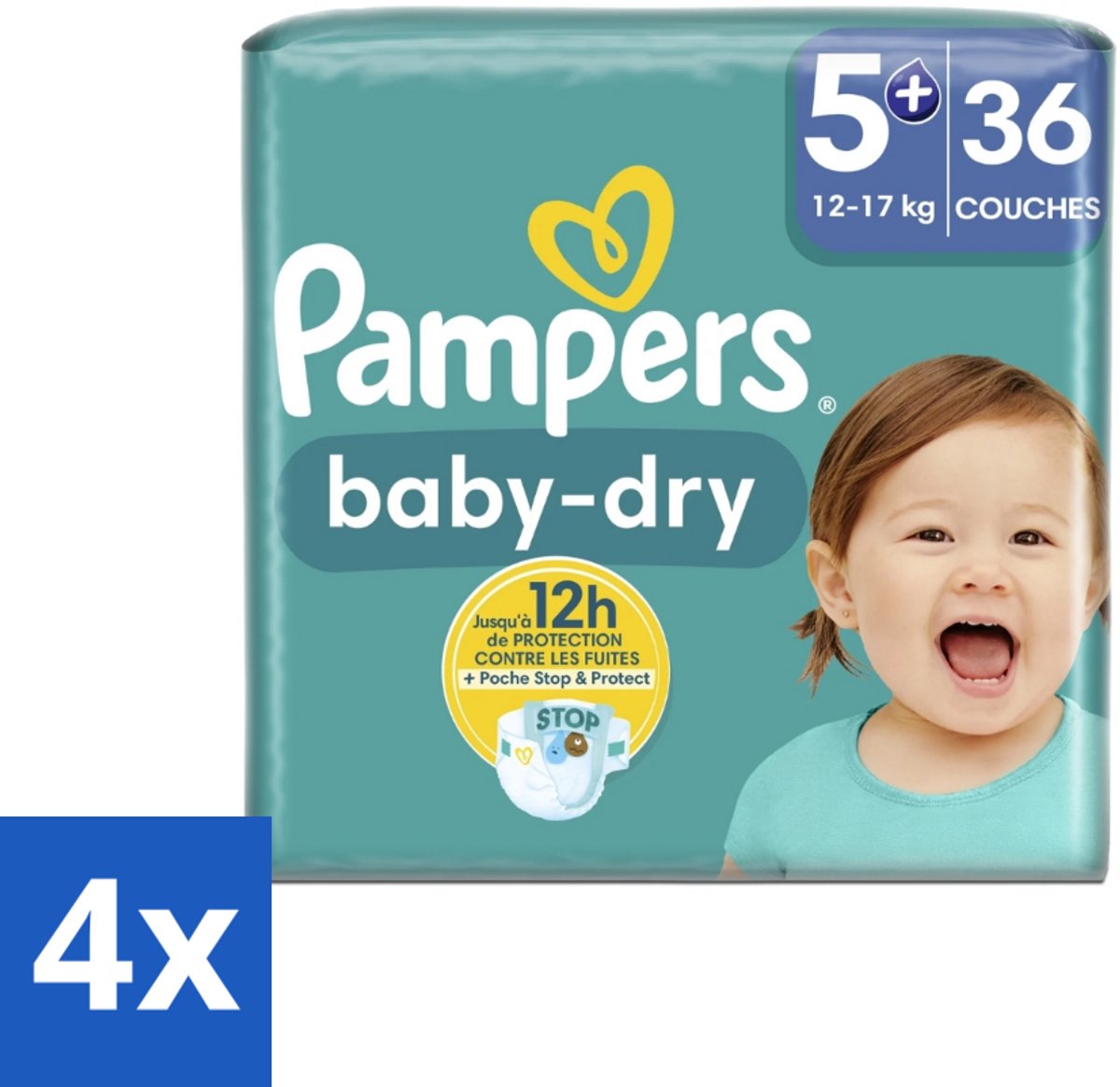 Pampers – Luiers – Baby-Dry Maat 5+ (12-17 kg) – 36 Luiers - Voordeelverpakking - 4 stuks