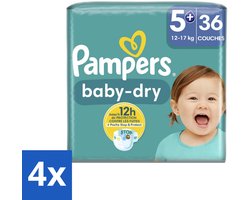 Pampers – Luiers – Baby-Dry Maat 5+ (12-17 kg) – 36 Luiers - Voordeelverpakking - 4 stuks