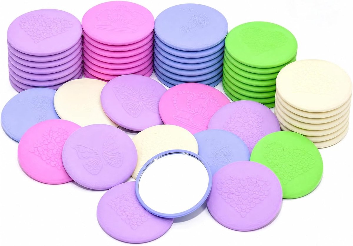 50 Stuks Draagbare Ronde Spiegels voor Make-up, Handtassen en Reisaccessoires in Diverse Kleuren en Patronen