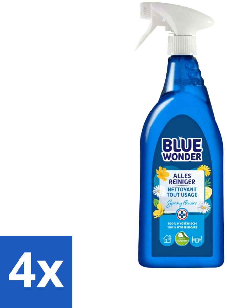 4 x Blue Wonder - Allesreiniger - Lente Bloemen - Hygiënisch - Biologisch Afbreekbaar - 750 ml - Allesreiniger - Schoonmaakmiddel - Biologisch Afbreekbaar - Natuurlijke Reiniger - Lentegeur