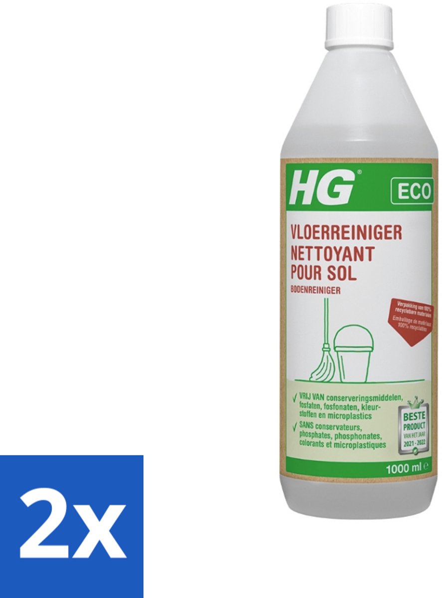 2 x HG - Eco Vloerreiniger - Milieuvriendelijke Reiniging - 1L - Vloerreiniger - Ecologische Reiniger - Milieuvriendelijk Schoonmaken - Harde Vloeren - HG Eco