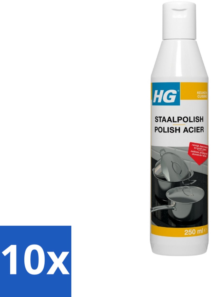 10 x HG - Staalpolish - Beschermt & Polijst RVS - 250 ml - Roestvrij Staal Polish - Keukenpolijst - Beschermende Polish - Glanspolijst - Keukenonderhoud