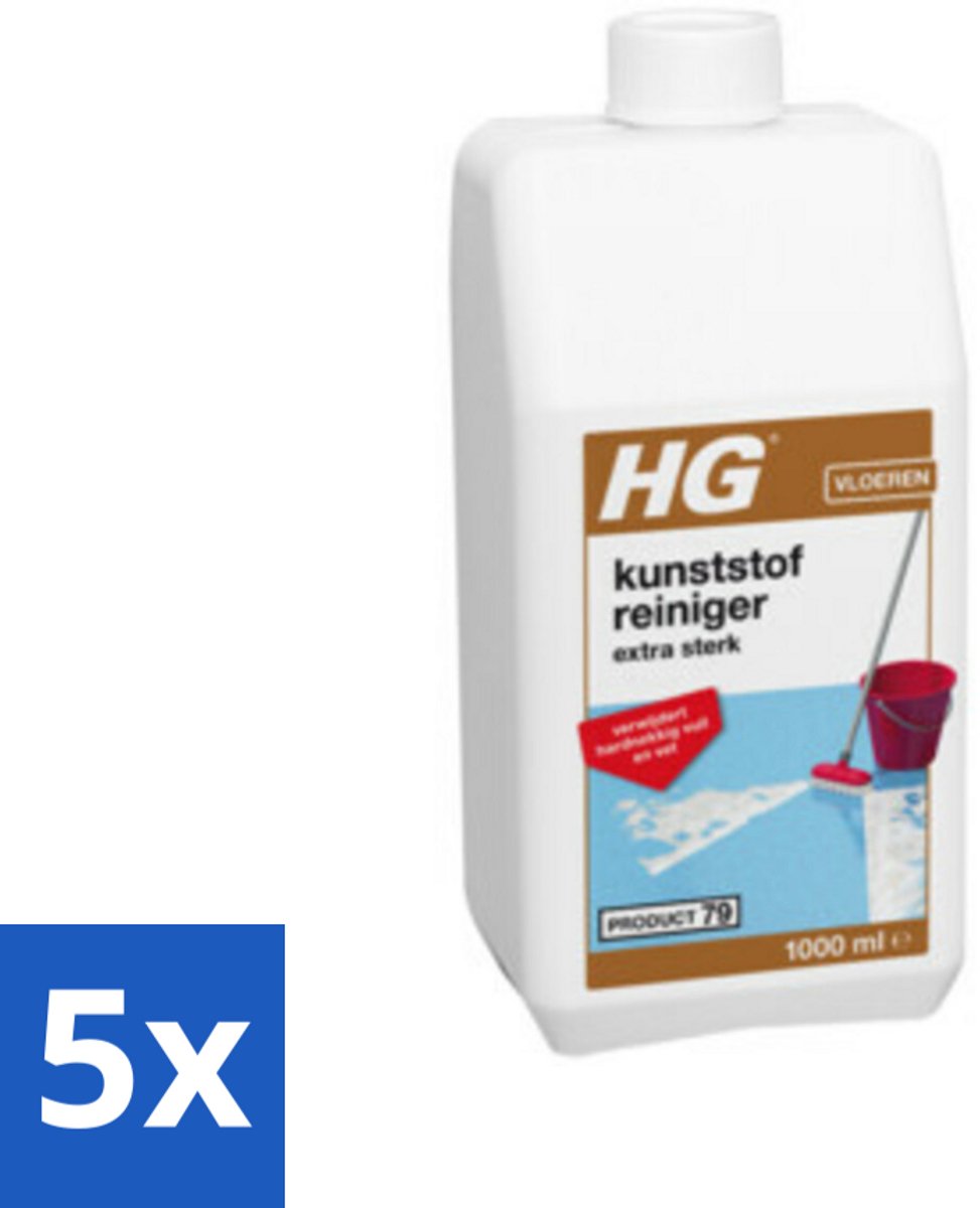 5 x HG Kunststofreiniger Extra Sterk 1 liter - Kunststof Vloer Reinigen - Kunststof Vloer Krachtreiniger - Kunststof Vloer Vuil Verwijderen - Kunststof Vloer Vet Verwijderen - Kunststof Vloer Polish Verwijderen