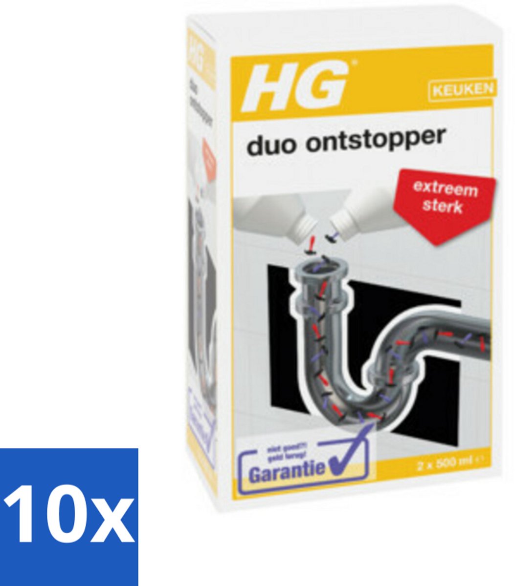 10 x HG - Duo Ontstopper - Extreem Sterk - Afvoerontstopper Voor Hardnekkige Verstoppingen - 1L - Voordeelverpakking - 10 stuks