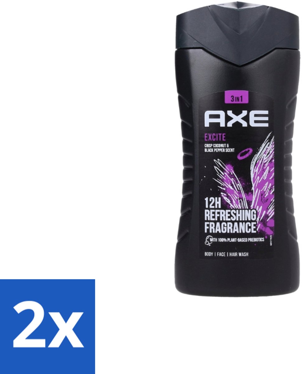 2 x AXE – Douchegel – Excite – 250 ml - Douchegel - Frisheid - Geur - Mannelijke Geur - Axe Excite