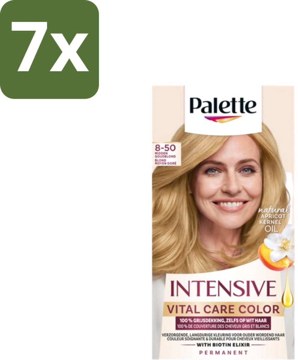 7 x Poly Palette – Haarverf – 8-50 Midden Goudblond – 115 ml - Haarkleur - Permanent Haarkleuren - Grijsdekking - Midden Goud - Ouder Wordend Haar