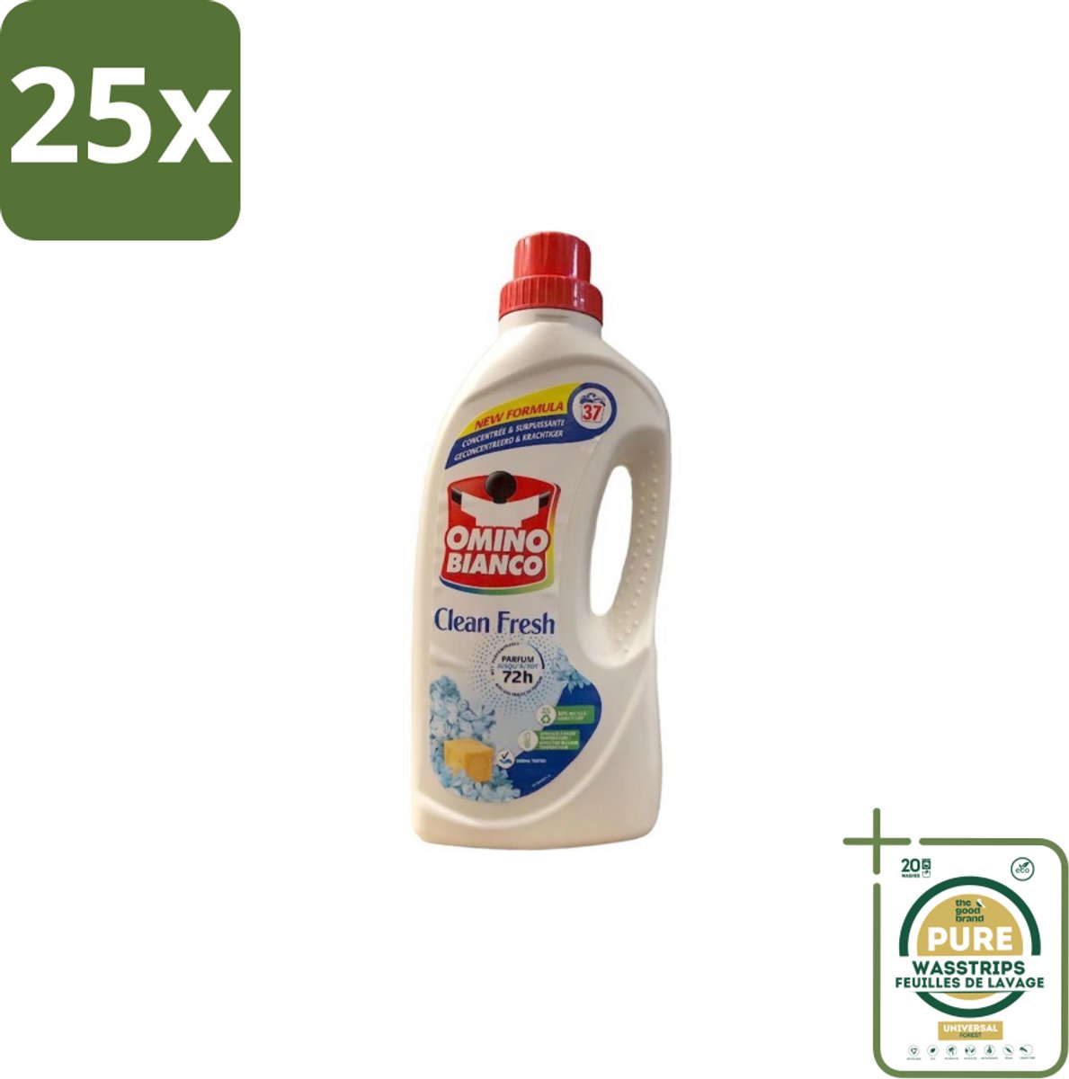 25 x Omino Bianco – Vloeibaar Wasmiddel – Clean Fresh – 1000 ml - Grootverpakking - Wasmiddel - Kleurbeschermer - Natuurlijke Zeep - Anti-kleurdoorloop - Geconcentreerd Wasmiddel