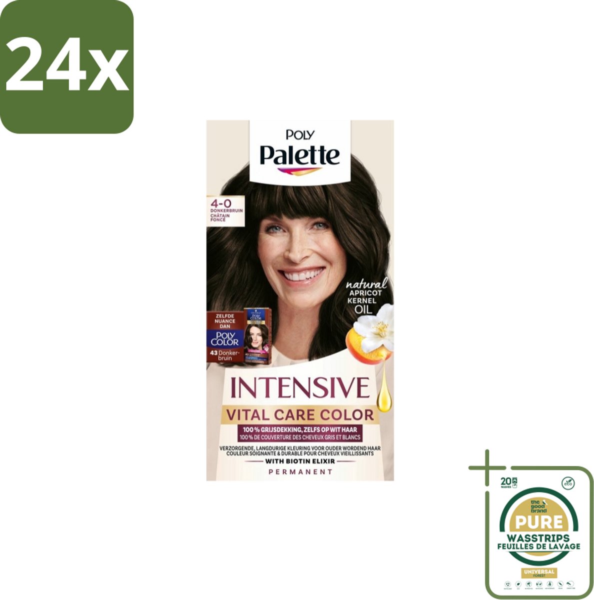 Poly Palette – Haarverf – 4-0 Donkerbruin – 115 ml - Voordeelverpakking - 24 stuks - Grijsdekking - Donkerbruin