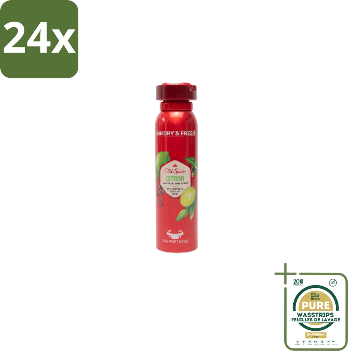Old Spice – Deospray – Citron – 150 ml - Voordeelverpakking - 24 stuks - Citroen Deodorant - Citroen Geur Spray