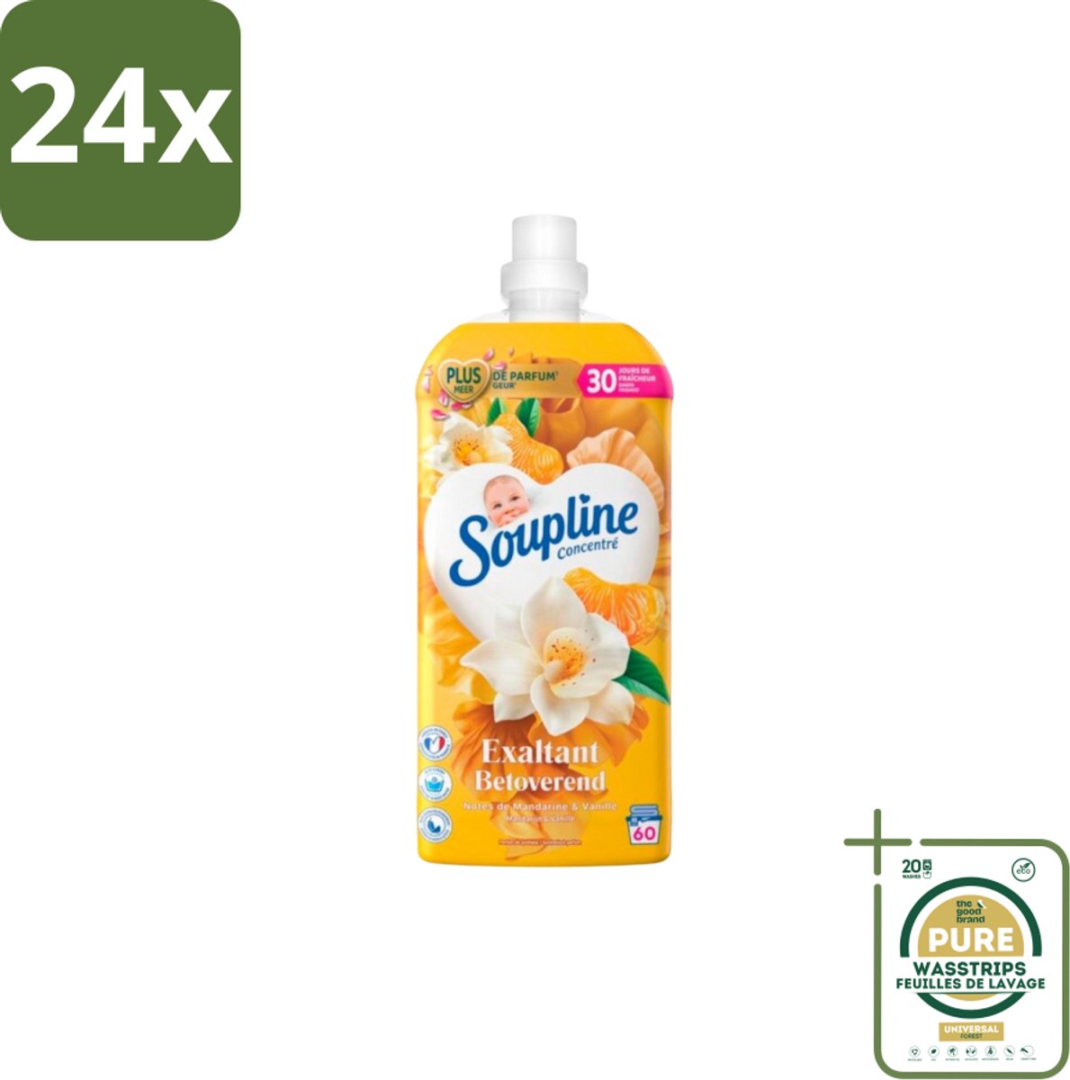 Soupline – Wasverzachter – Betoverend Mandarijn & Vanille – 1,28 L - Voordeelverpakking - 24 stuks - Wasverzachter betoverend - Wasverzachter voor kleding