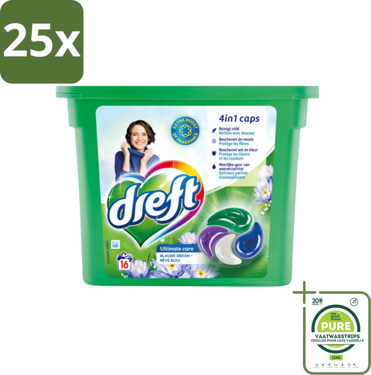 25 x Dreft - Wasmiddelcapsules 4in1 - Gekleurde Was - Blauwe Droom - 16 Wasbeurten - Grootverpakking - Wasmiddelcapsules - Wasmiddel - Waspoeder - Kleurbescherming - Frisse Geur