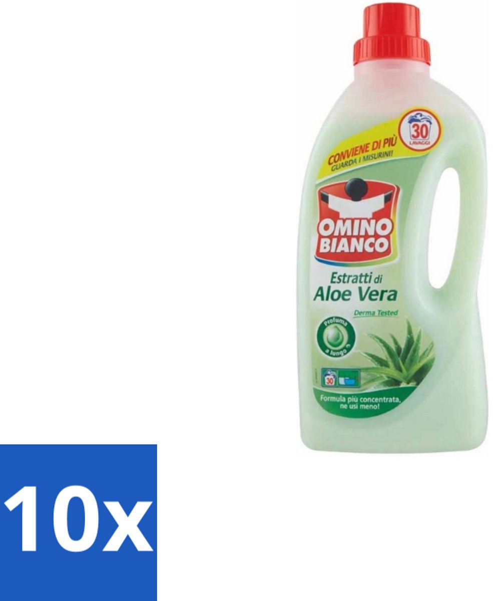 10 x Omino Bianco – Vloeibaar Wasmiddel – Aloë Vera – 1500 ml - Wasmiddel - Aloë Vera - Zachte Was - Krachtige Reiniging - Vlekverwijdering