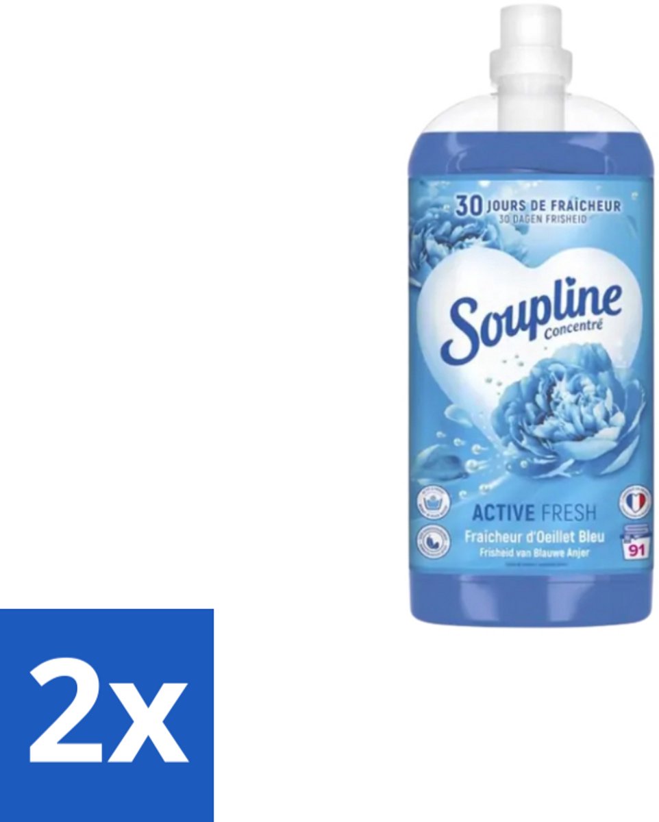 Soupline – Wasverzachter – Active Fresh Frisheid van Blauwe Anjer – 2 L - Voordeelverpakking - 2 stuks