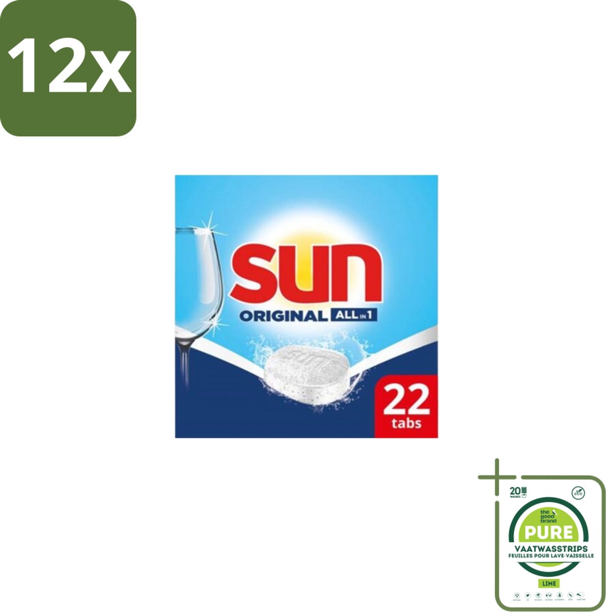 Sun – Vaatwastabletten – All-in-1 Original – 22 tabletten - Voordeelverpakking - 12 stuks - Vaatwastabletten - Vaatwassen