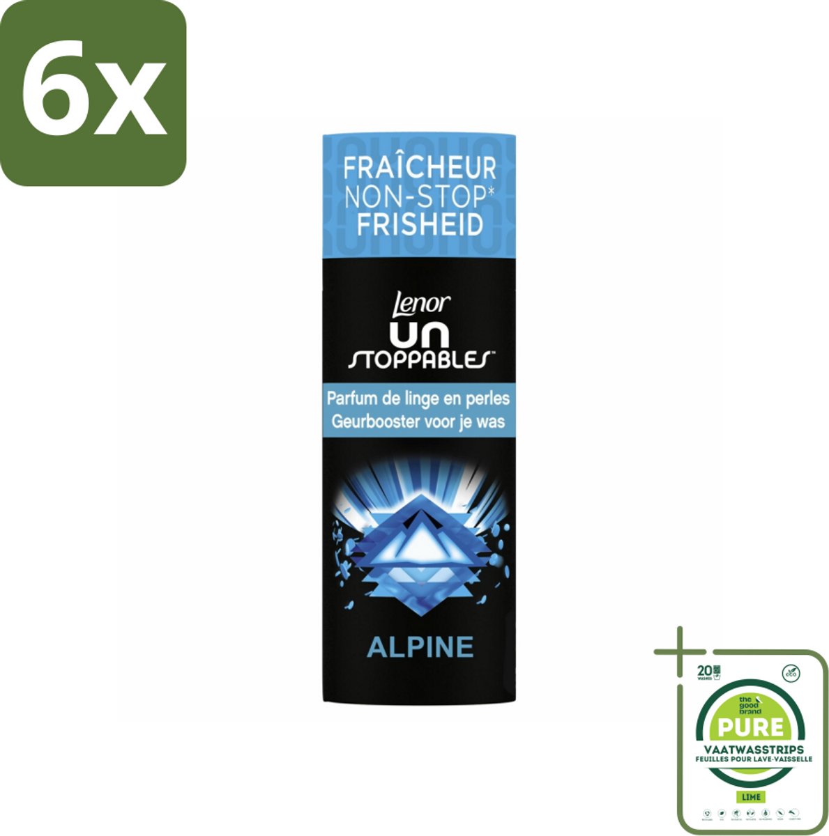 Lenor Unstoppables – Geurbooster – Alpine – 19 Wasbeurten – 235 g - Voordeelverpakking - 6 stuks - Geurbooster wasgoed - Frisheid wasgoed