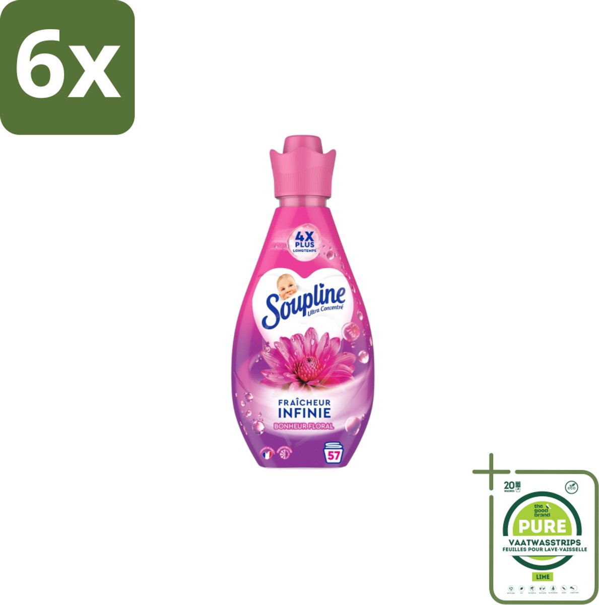 Soupline – Wasverzachter – Infinite Freshness Floral Happiness – 800 ml - Voordeelverpakking - 6 stuks - Wasverzachter - Frisheid